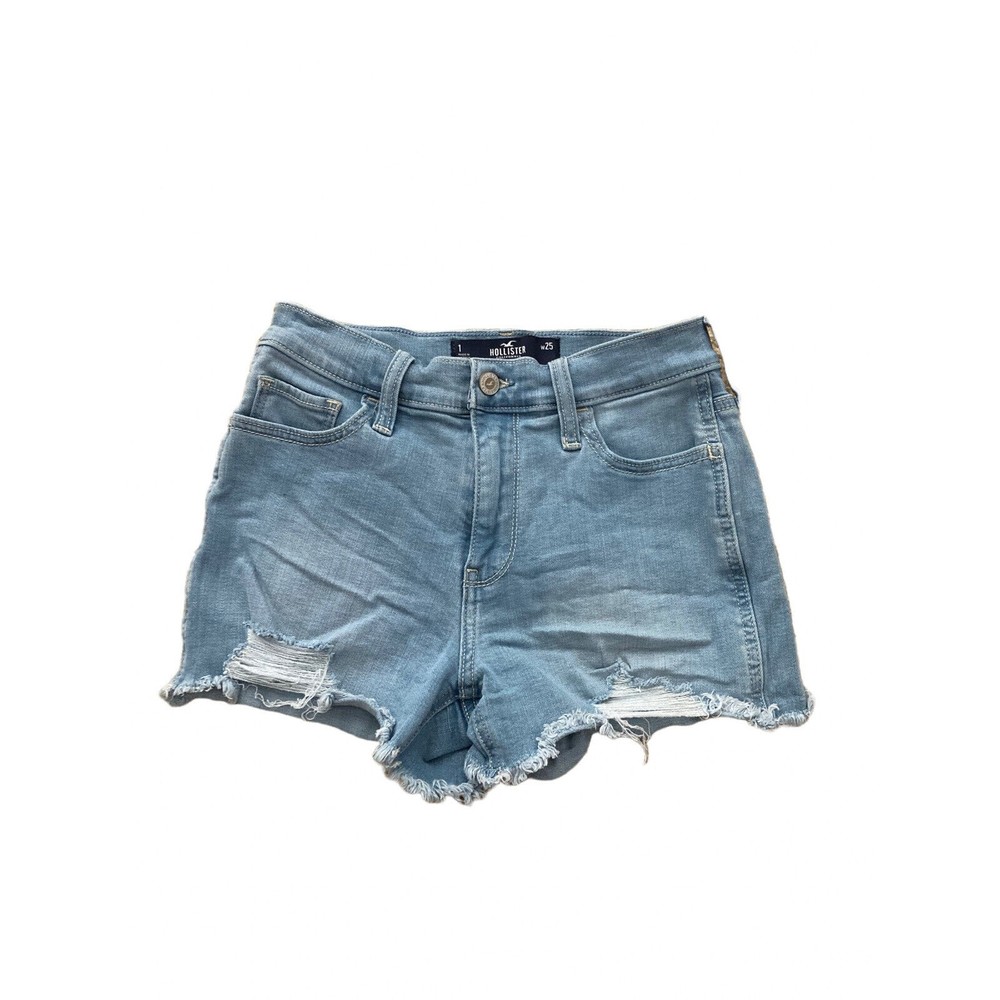 Hollister Light Wash High Rise Cut Off Denim Shorts Distressed Size 1 w25